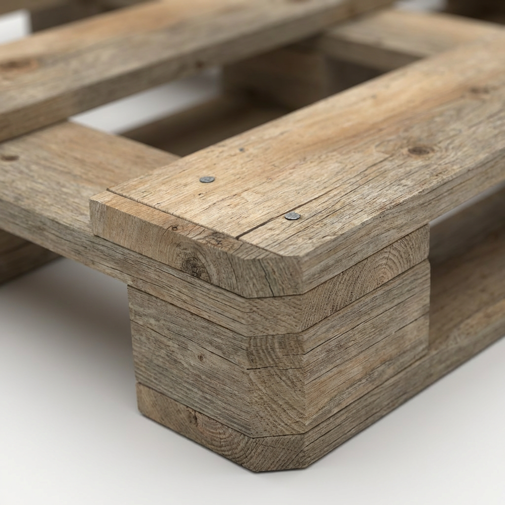 Zoom sur semelle chanfreinée palette bois pour transpalette